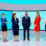 A diverse team of professional animators and digital strategists, fully clothed in modern business attire, collaborating in a bright, futuristic studio filled with soft, abstract shapes and vibrant colors. Subtle digital displays in the background show data analytics and conceptual child-friendly design elements. Professional photography, high resolution, perfect anatomy, correct proportions, natural poses, well-formed hands, proper finger count, natural body proportions, safe for work, appropriate content, modest clothing, professional dress, family-friendly.