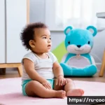 Home 22 코코멜론의 배경 음악 악기 구성 - A cozy children's playroom scene featuring a young toddler wearing a colorful diaper, sitting comfor...