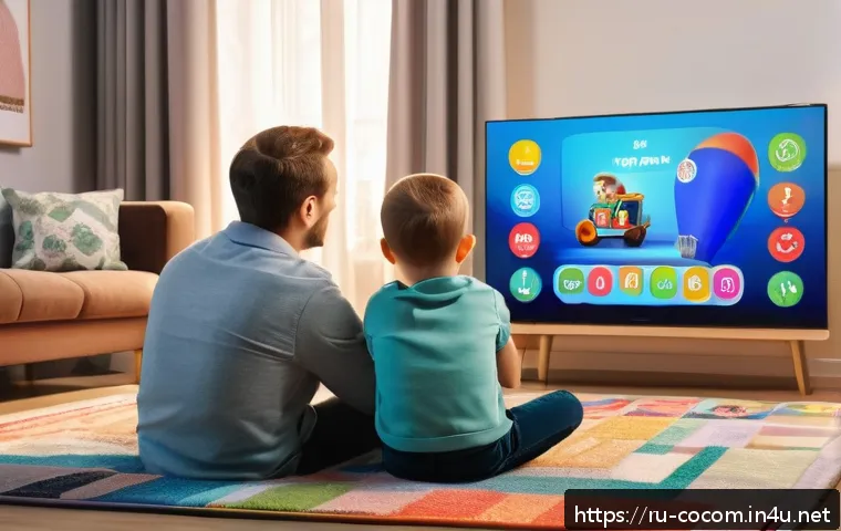 코코멜론의 유튜브 알림 설정 방법 - A cozy family living room scene featuring a Russian family with young children watching CocoMelon on...